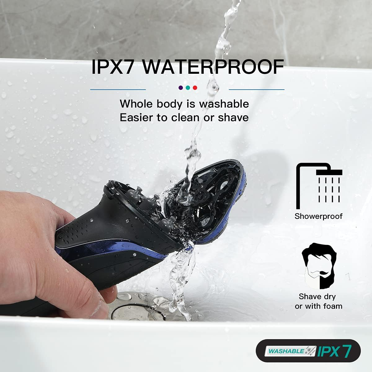 VGR V306 Waterproof Electric Shaver โ Cordless Rechargeable Rotary Razor with Pop-Up Trimmer, LED Display (Blue)