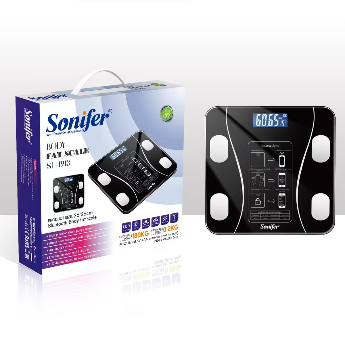 Sonifer Smart Digital Phone App Scale โ Electronic Body Fat Scale with LED Display