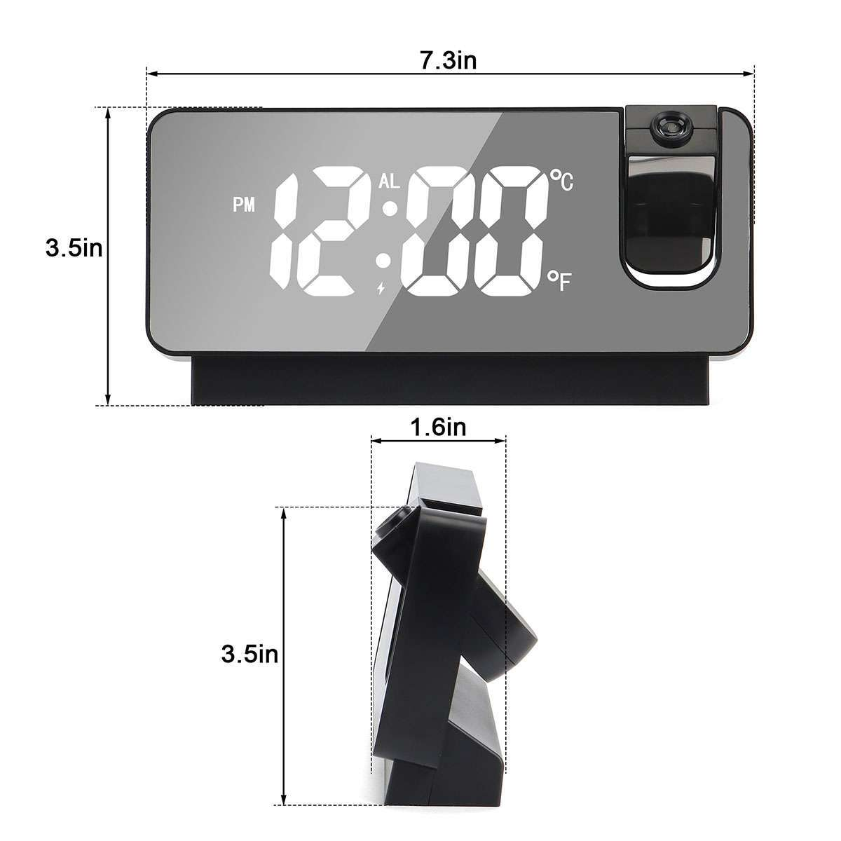 LED Digital Projector Projection Snooze Dual Alarm Clock Timer - White