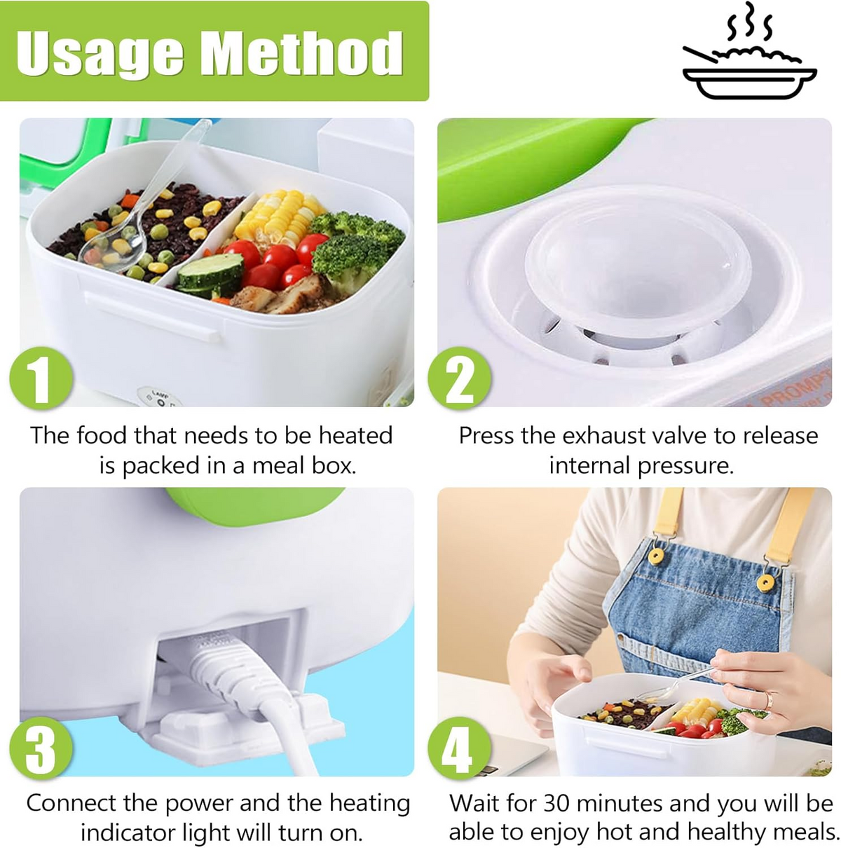 Electric Lunch Box – Portable Food Warmer for Work & Travel - Green