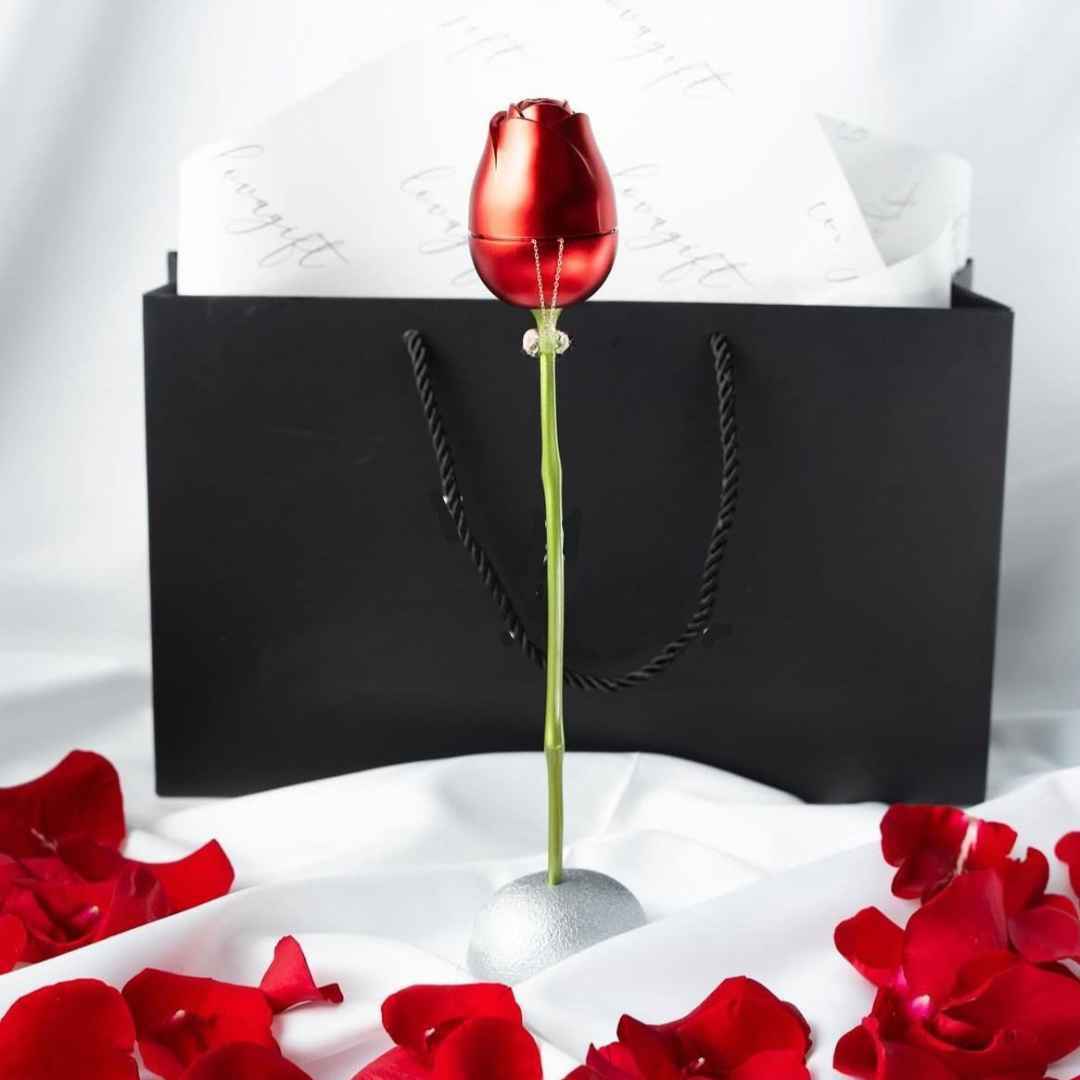 Metal Rose With Luxury Zircon Pendant Necklaces Flower Valentine Gift Set