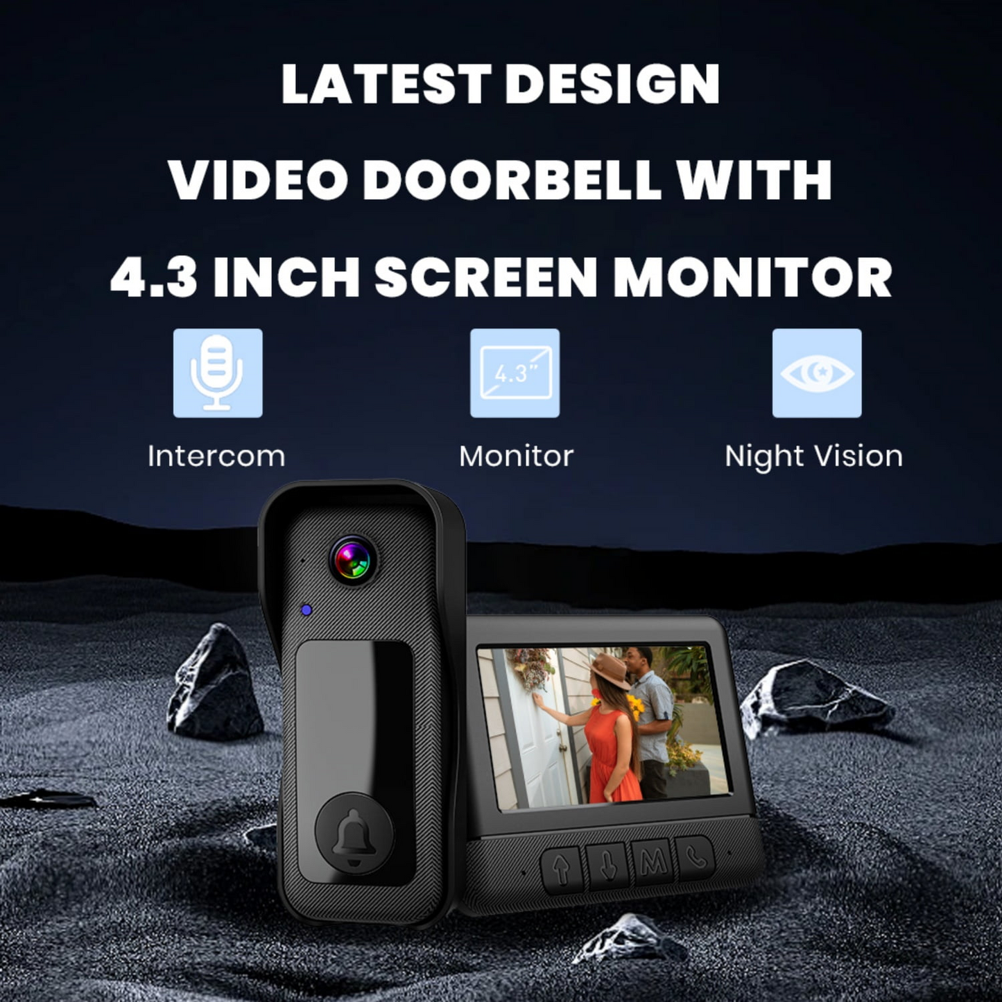Visual smart doorbell with 4.3-inch color display, 0.3 megapixel camera for home security