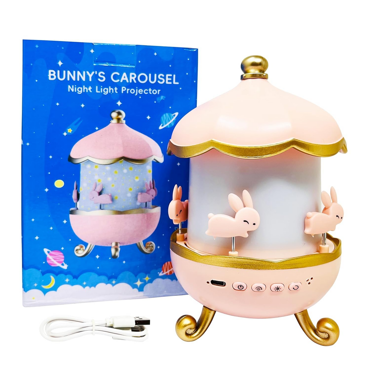 Magical Rotating Bunny Carousel Night Light Projector